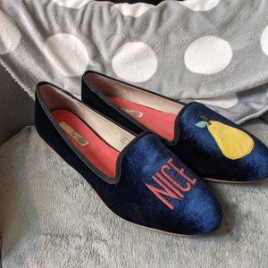 Boden Women's Size 39 US 8.5 Blue Velvet NICE PEAR Flats Never worn - no…